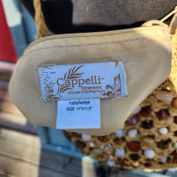 Cappelli Straworld 100% Paper Handbag With Decorative Stones Beads 11" By 11.5" - Picture 2 of 6